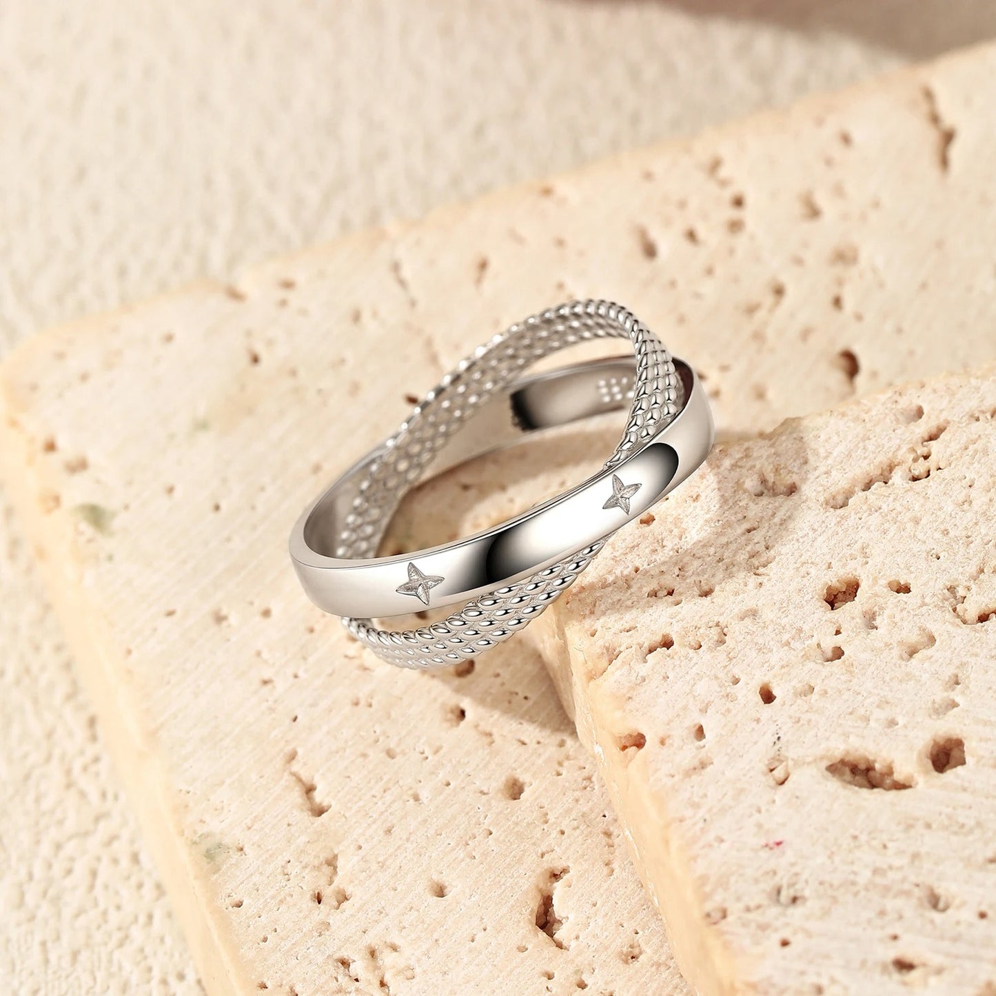 X Shape Star CZ Ring – 925 Sterling Silver Sparkling Cocktail Ring