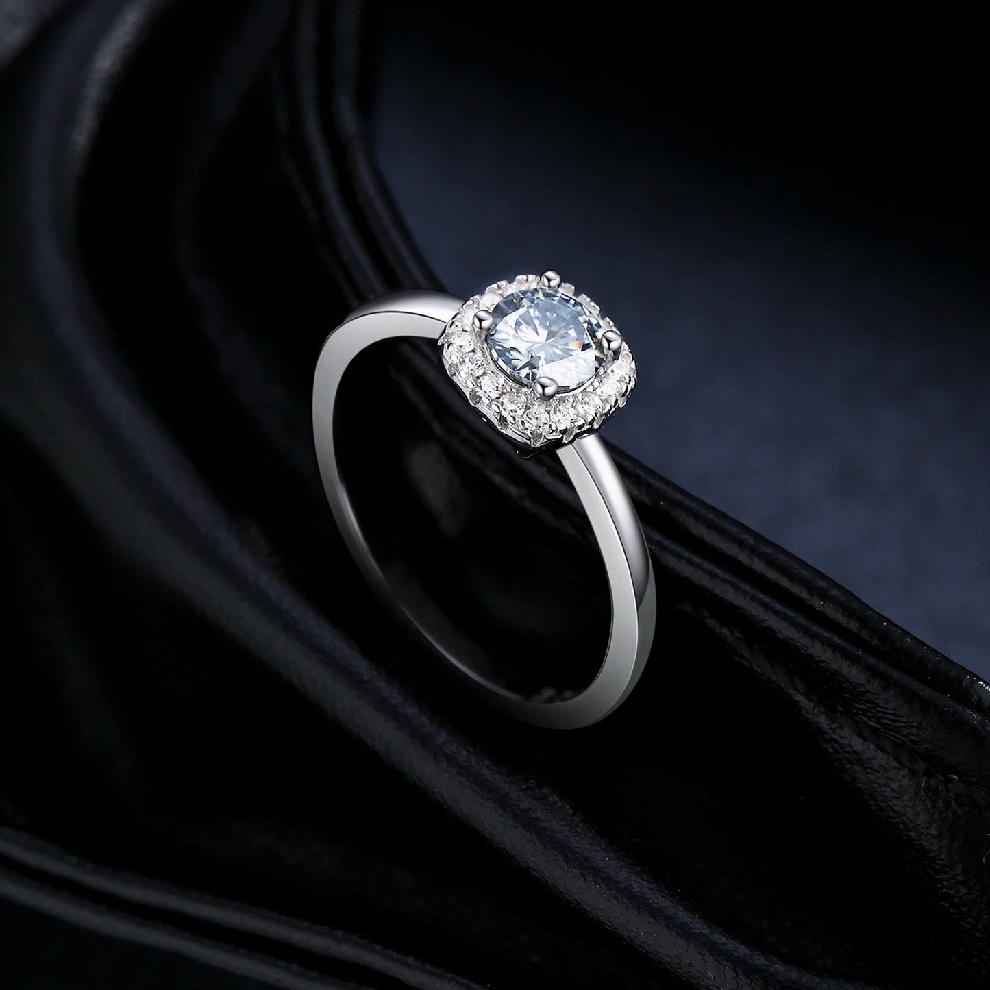Grey Moissanite Square Halo Ring – 0.5CT | 925 Sterling Silver
