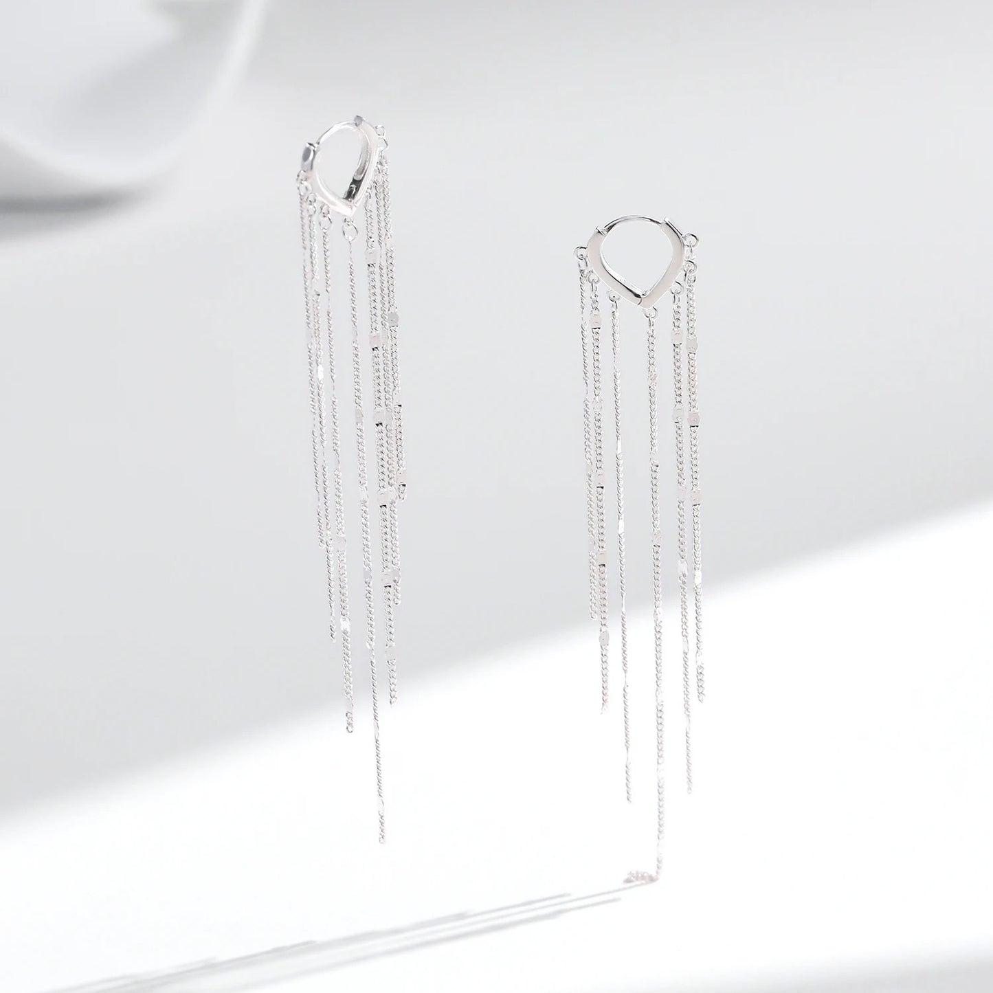 Long Tassel Hoop Earrings – 925 Sterling Silver