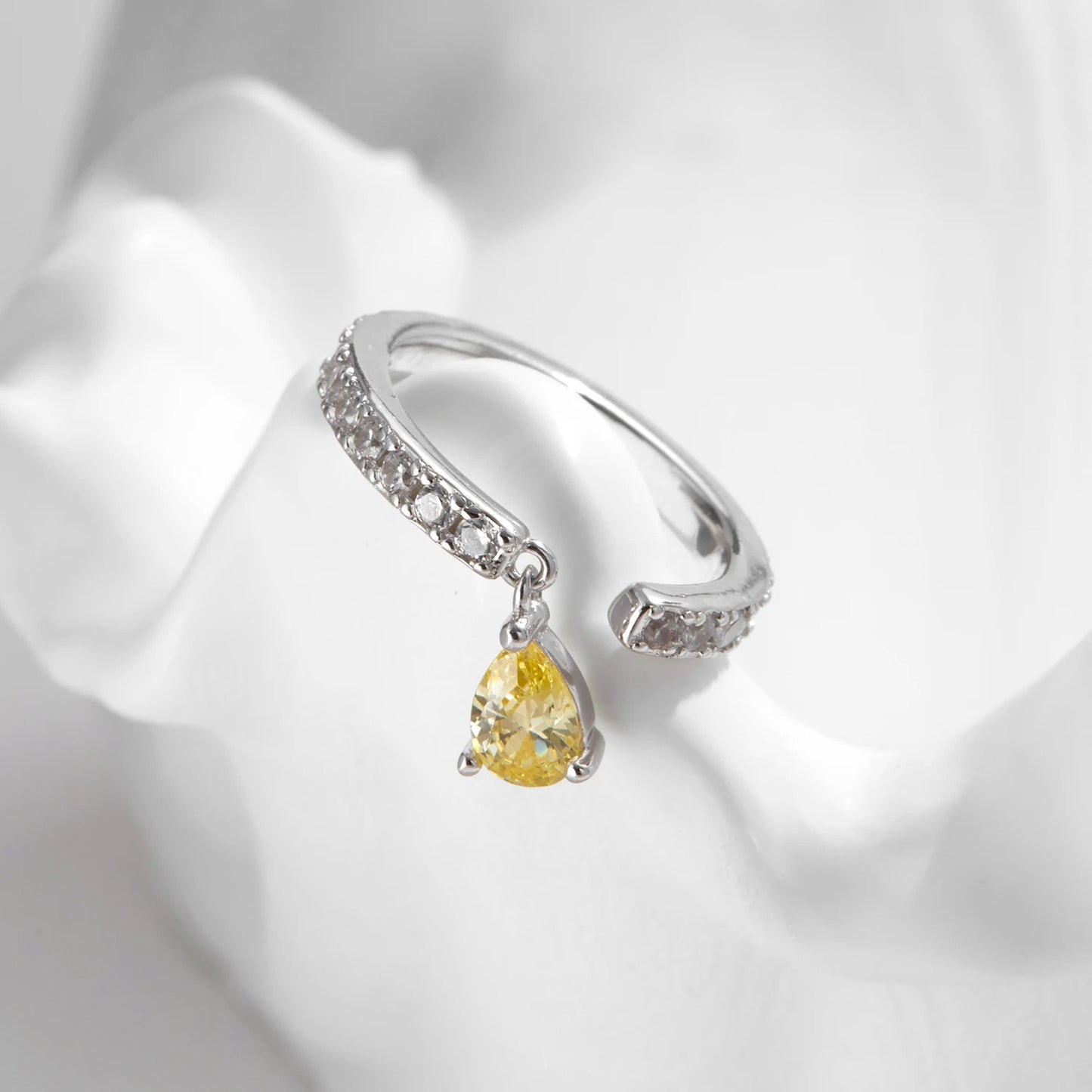 Adjustable Water Drop CZ Ring – 925 Sterling Silver Dangle Charm Pinky Ring