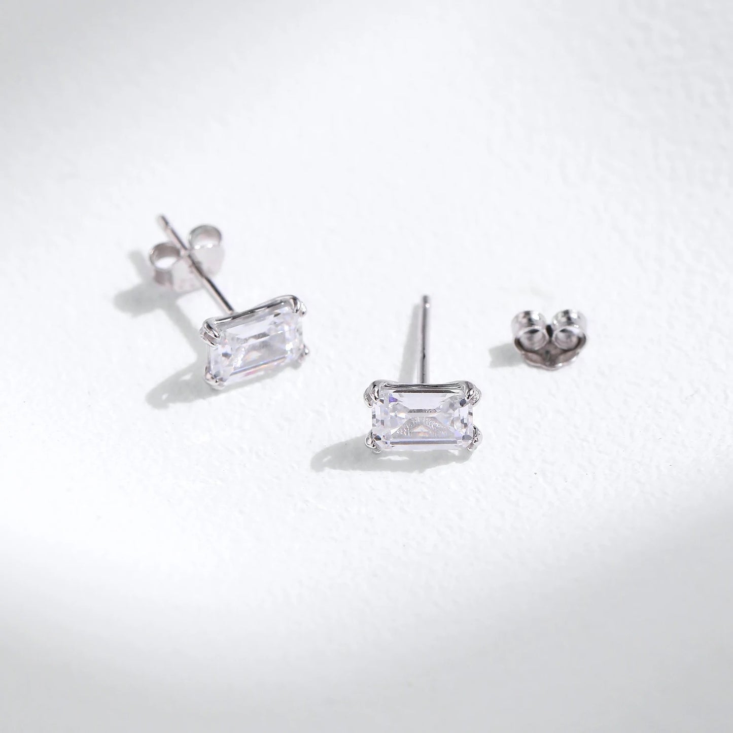 Emerald Cut CZ Stud Earrings – 925 Sterling Silver