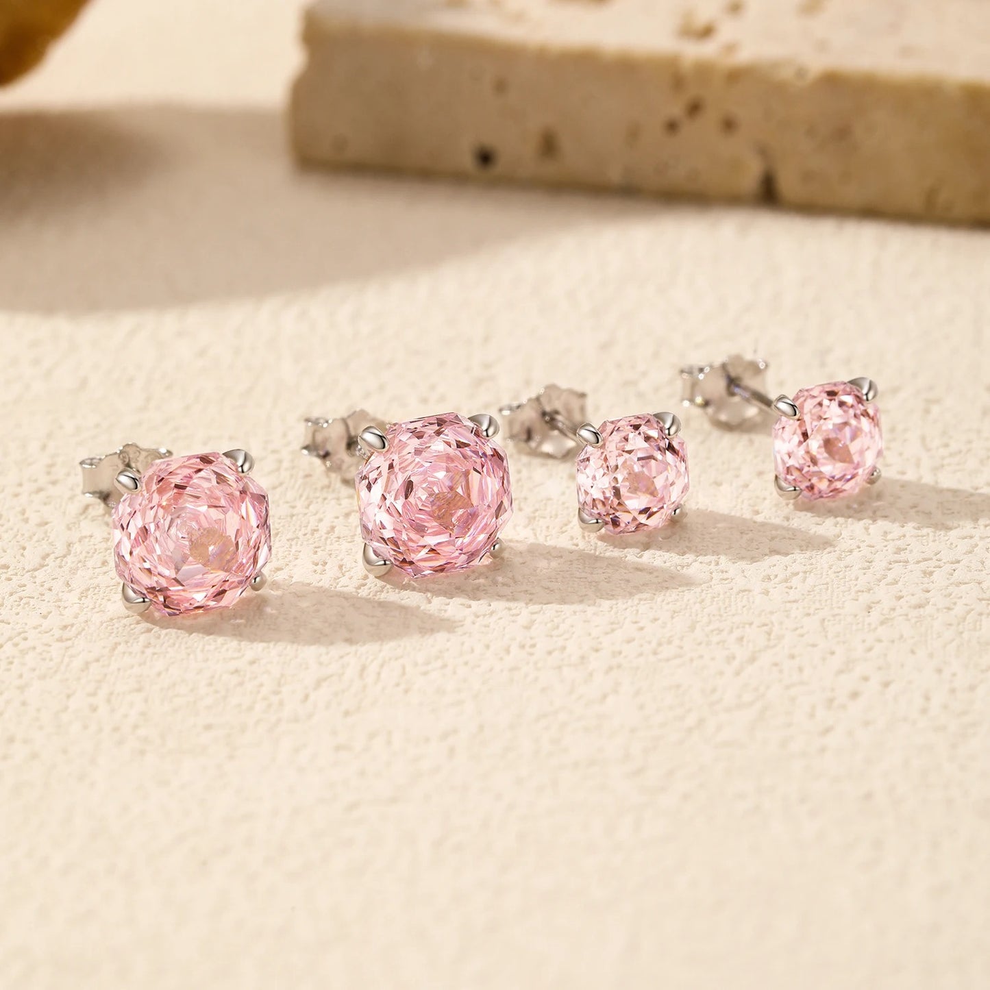 Pink Rose Cut Stud Earrings – 925 Sterling Silver Zirconia
