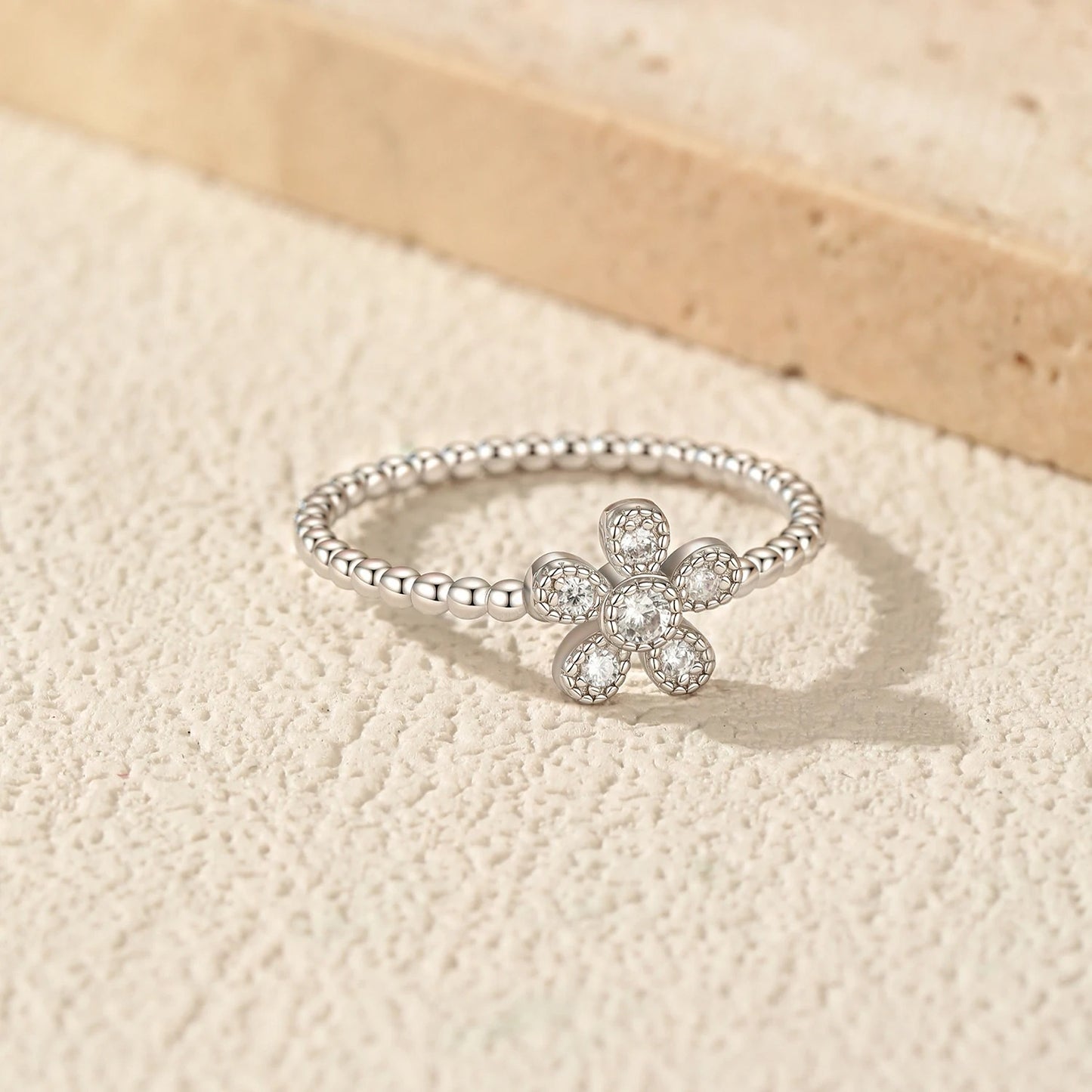 Flower Moissanite Beaded Ring – D Colour VVS1 | 925 Sterling Silver