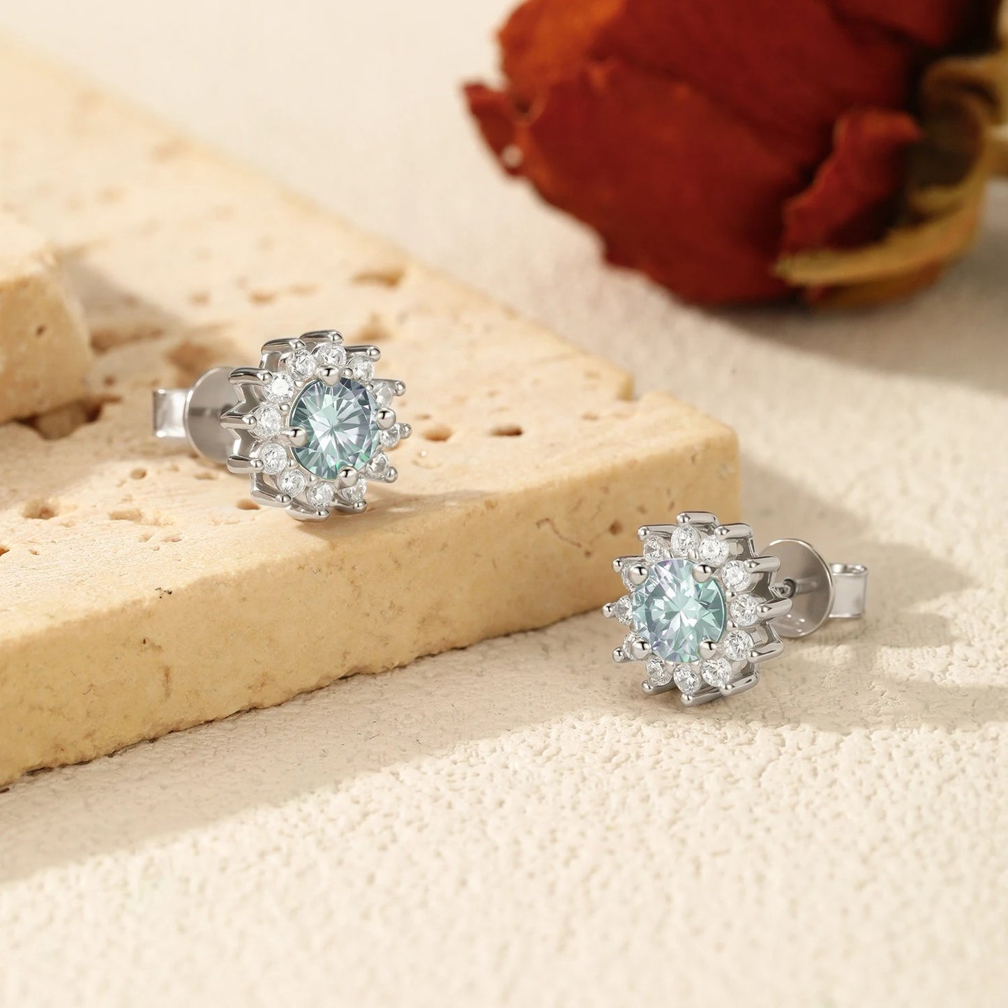 0.50CT Green Moissanite Halo Stud Earrings – D Colour VVS1 | 925 Sterling Silver Fine Jewellery