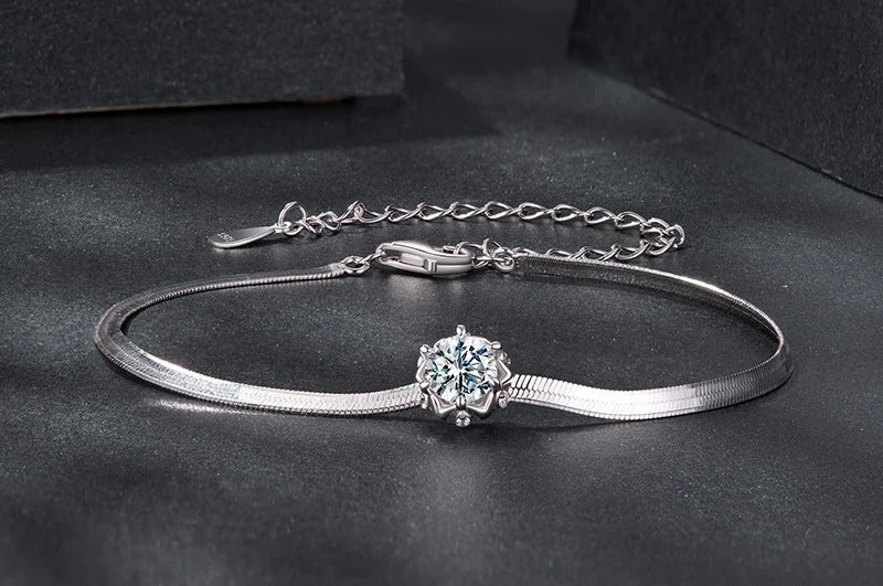 0.5CT Flower Bud Moissanite Bracelet – 925 Sterling Silver Adjustable Snake Chain