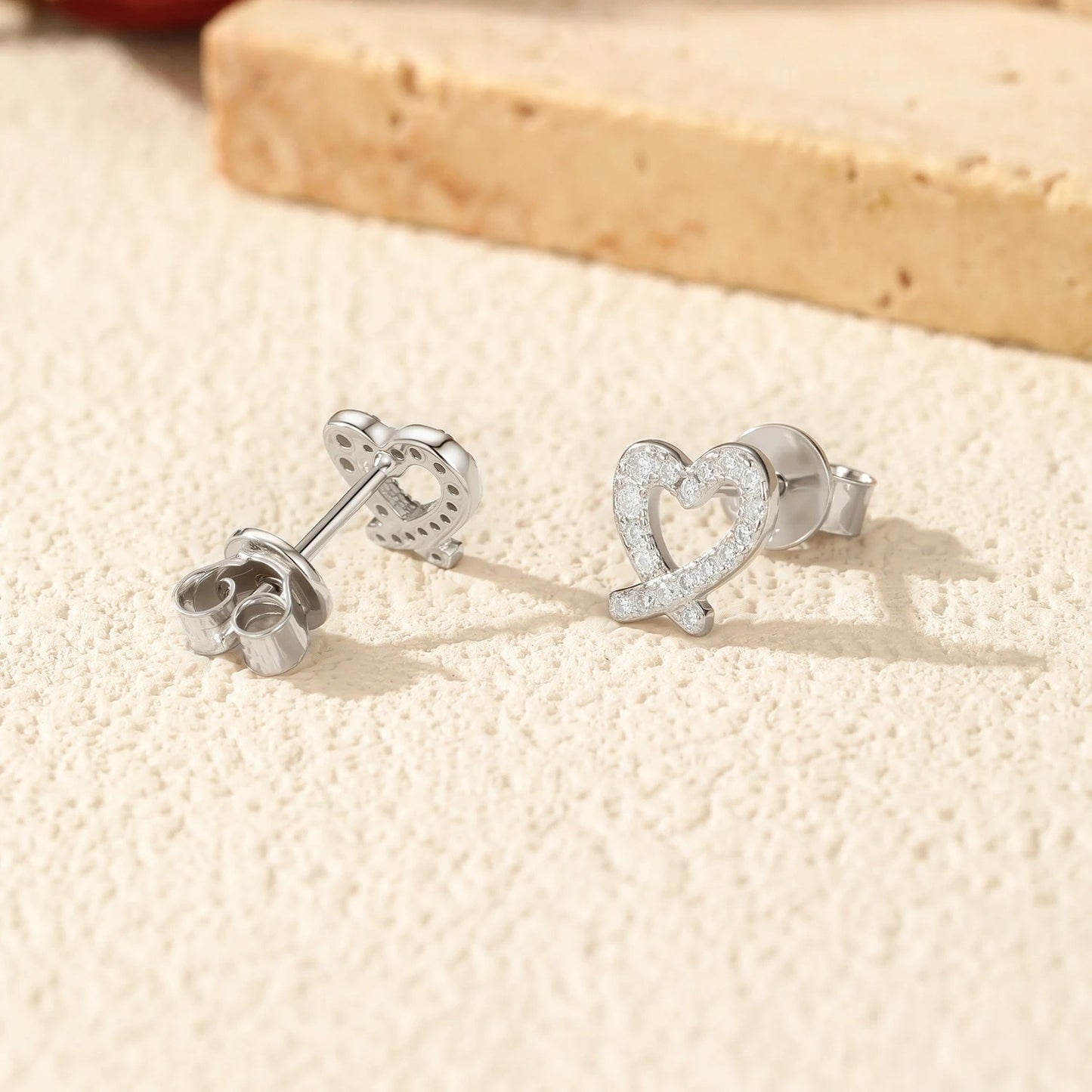D Colour Moissanite Heart Stud Earrings – 925 Sterling Silver Asymmetrical Heart Fine Jewellery