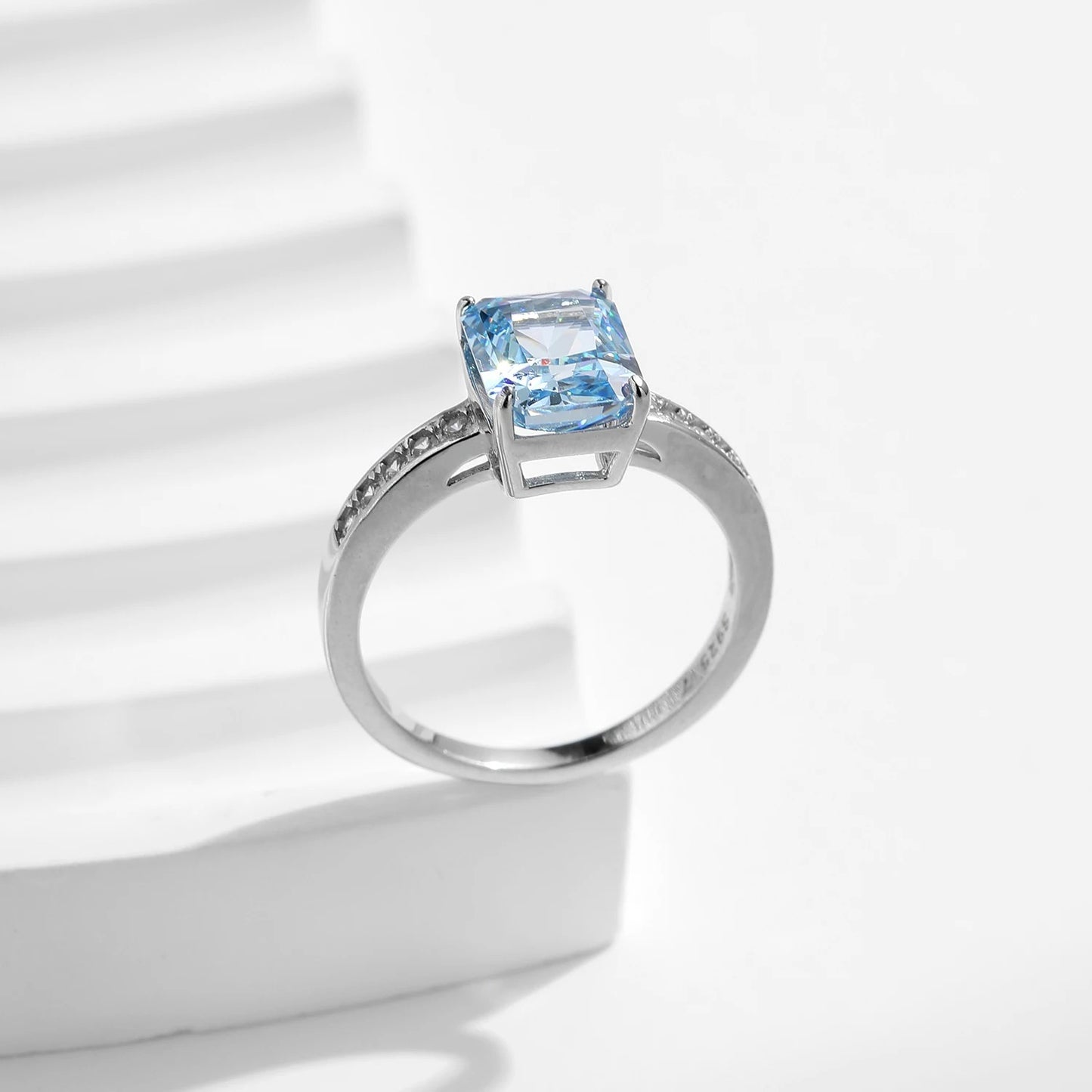 Crushed Ice Rectangle CZ Ring – 925 Sterling Silver Luxury Wedding Band