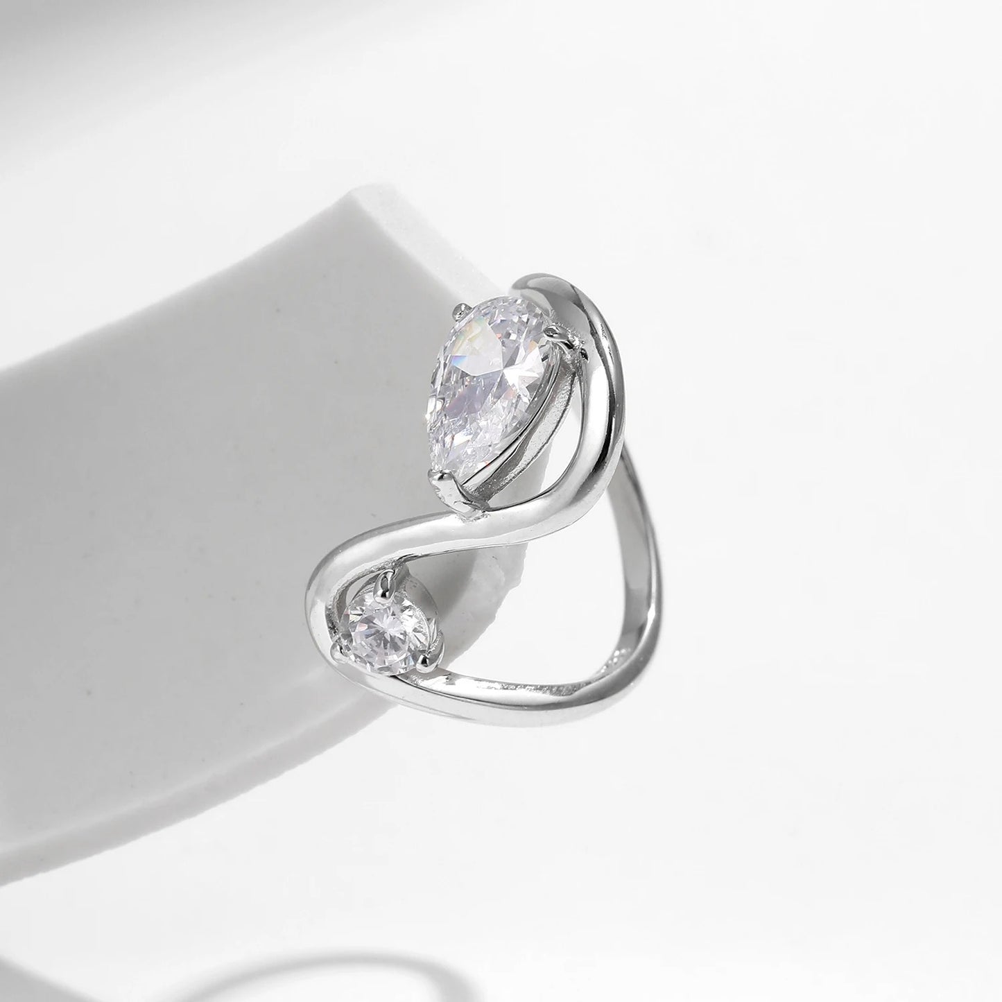Irregular Line CZ Ring – 925 Sterling Silver Water Drop Statement Ring