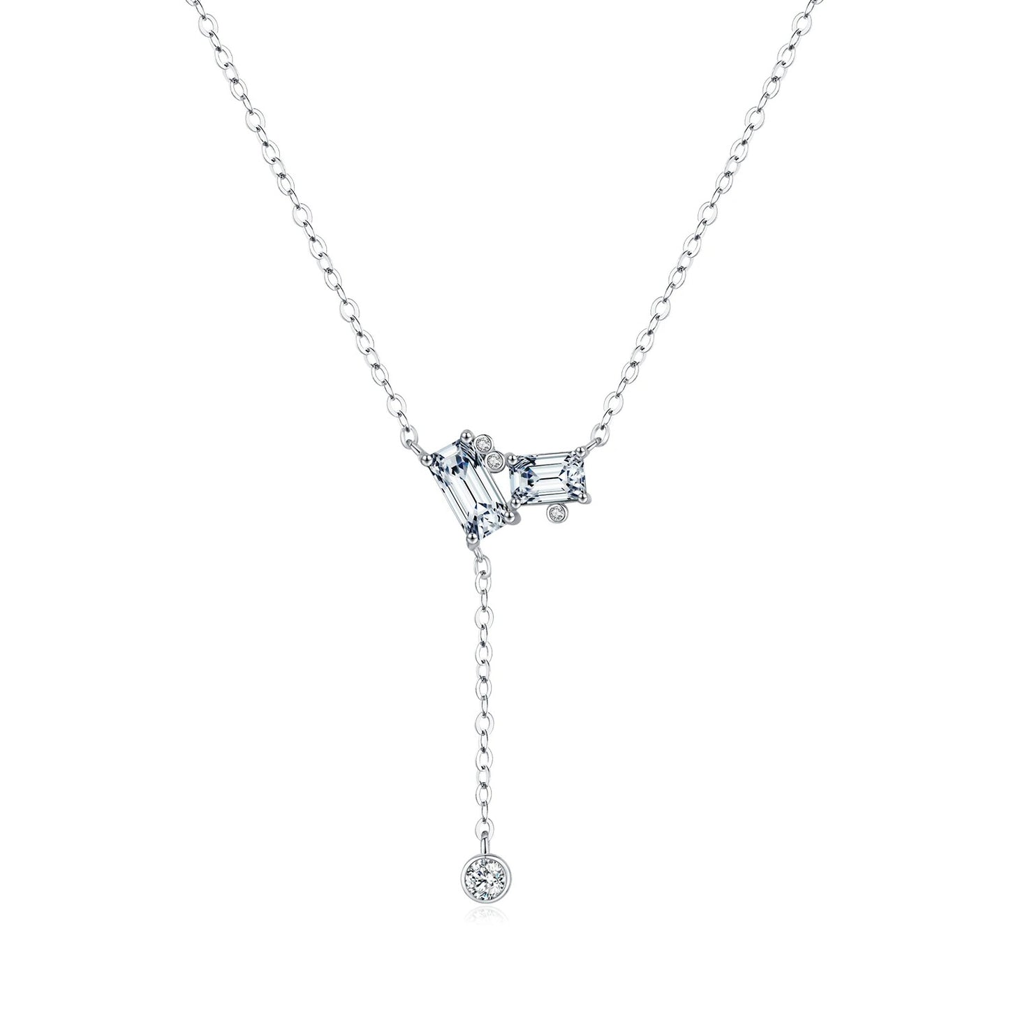 Rectangle CZ Lariat Y Necklace – 925 Sterling Silver