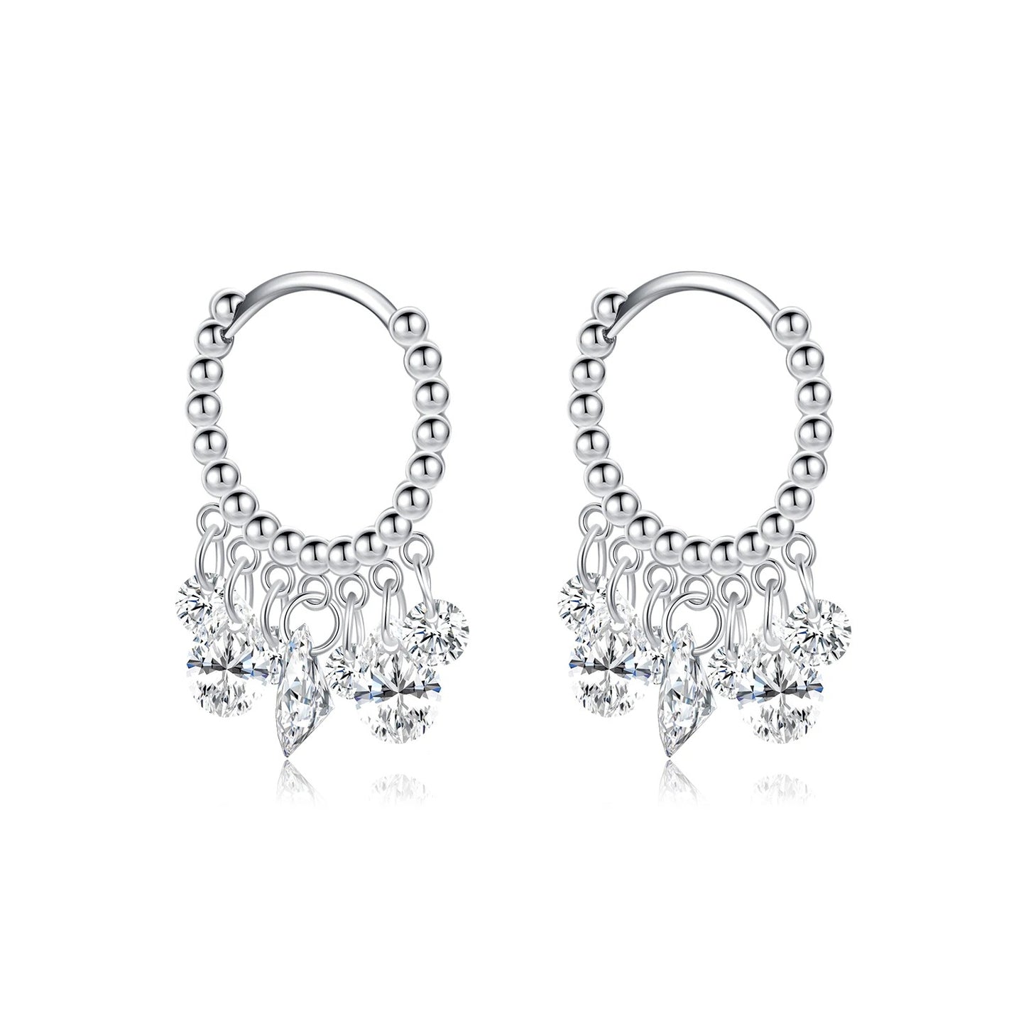 Geometric CZ Hoop Drop Earrings – 925 Sterling Silver
