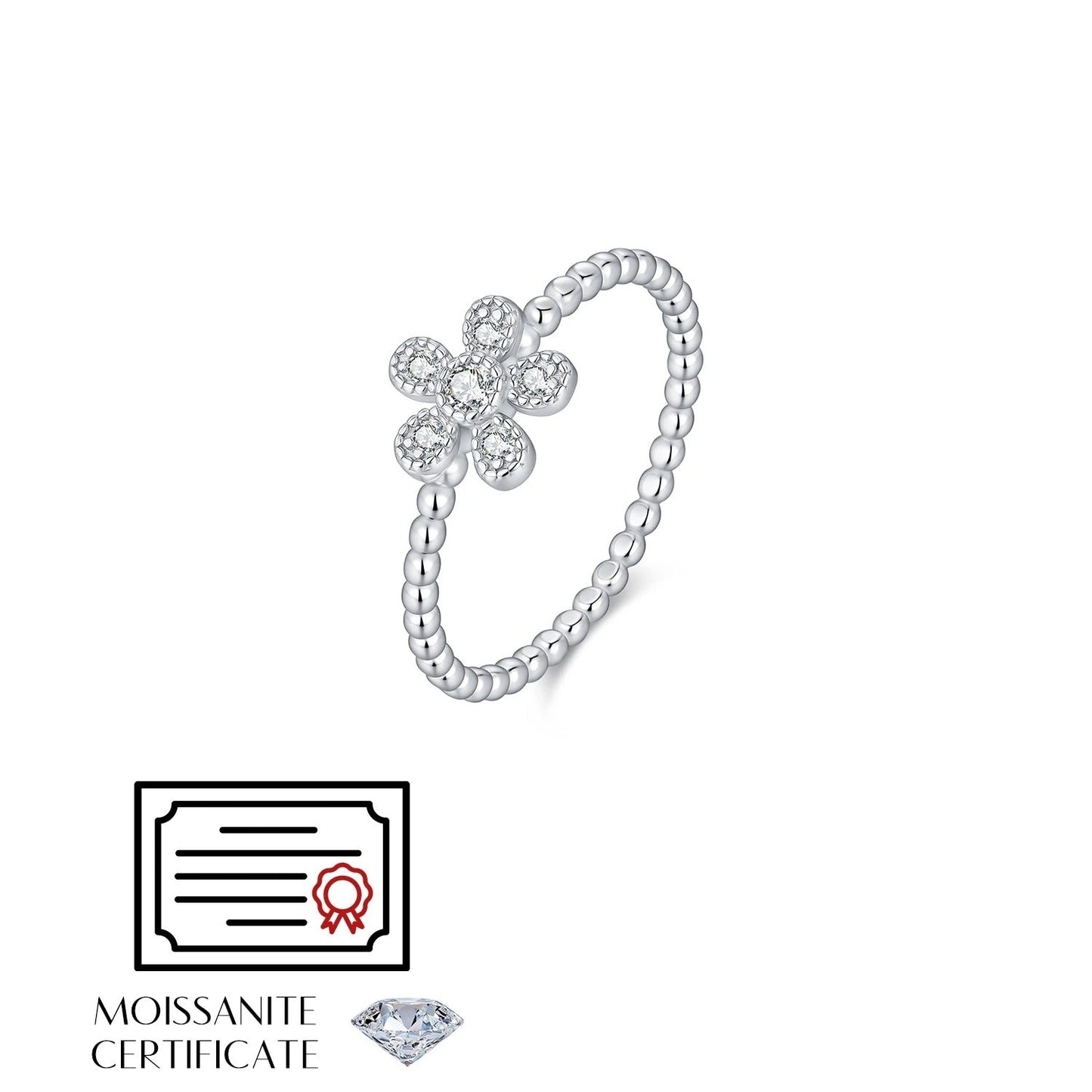 Flower Moissanite Beaded Ring – D Colour VVS1 | 925 Sterling Silver
