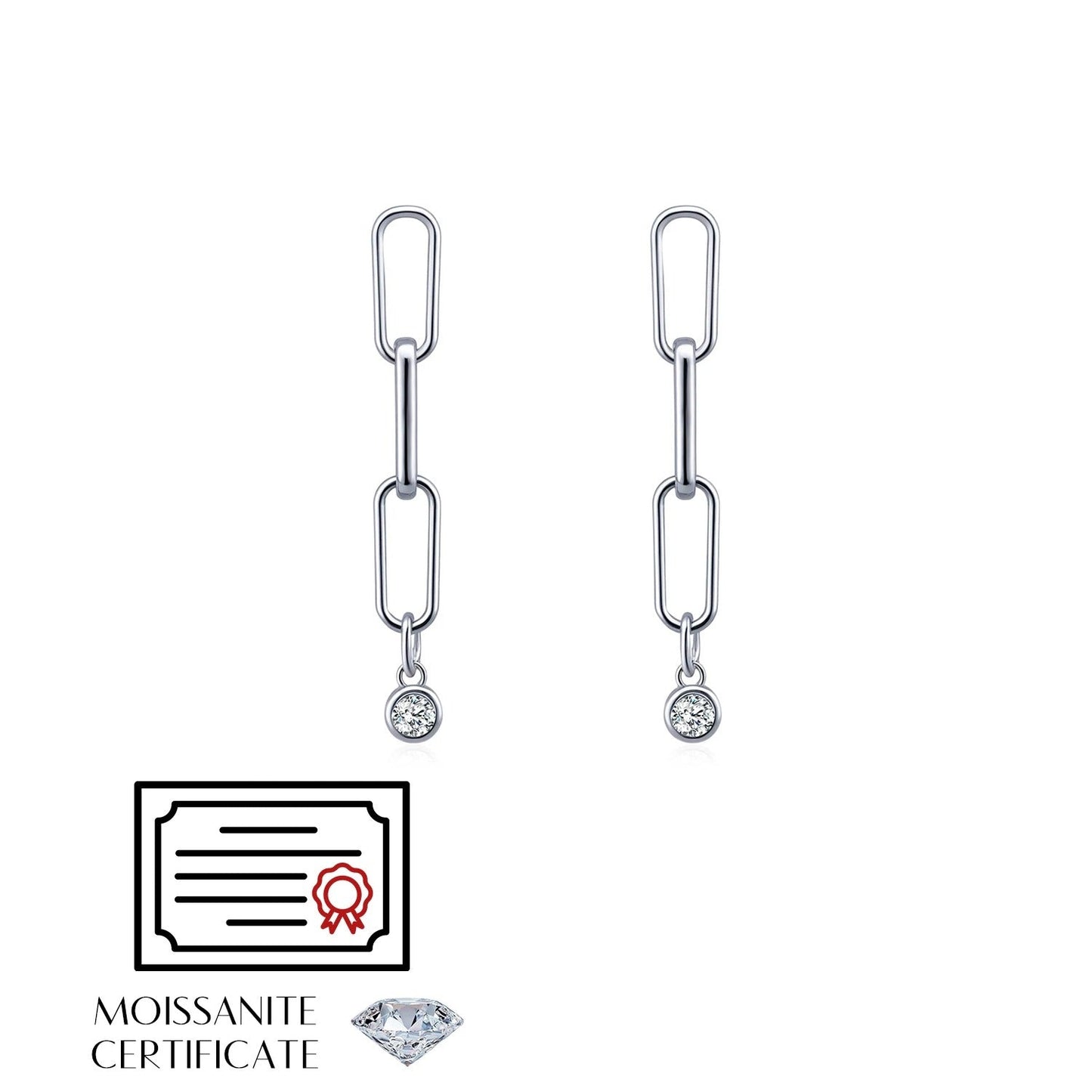 D Colour VVS1 Moissanite Link Chain Stud Earrings – 925 Sterling Silver Luxury Earrings