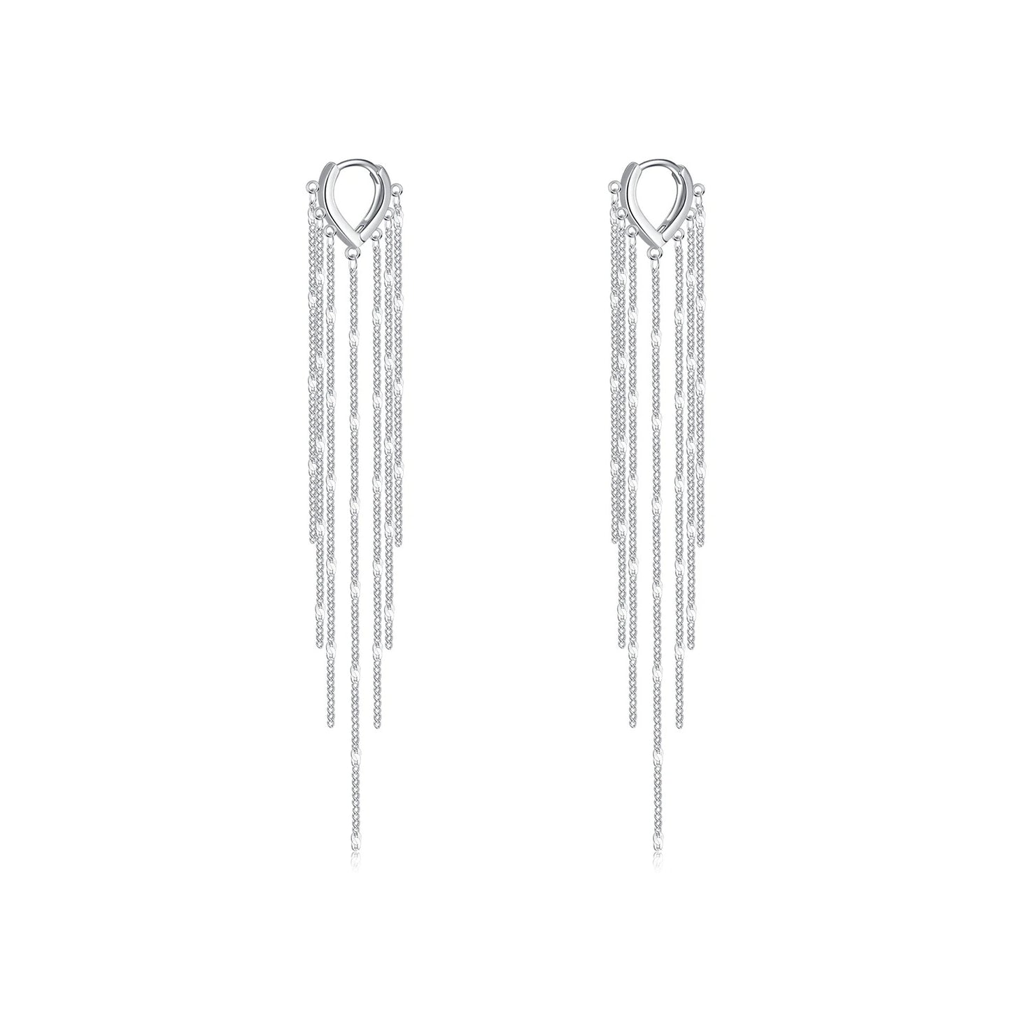 Long Tassel Hoop Earrings – 925 Sterling Silver
