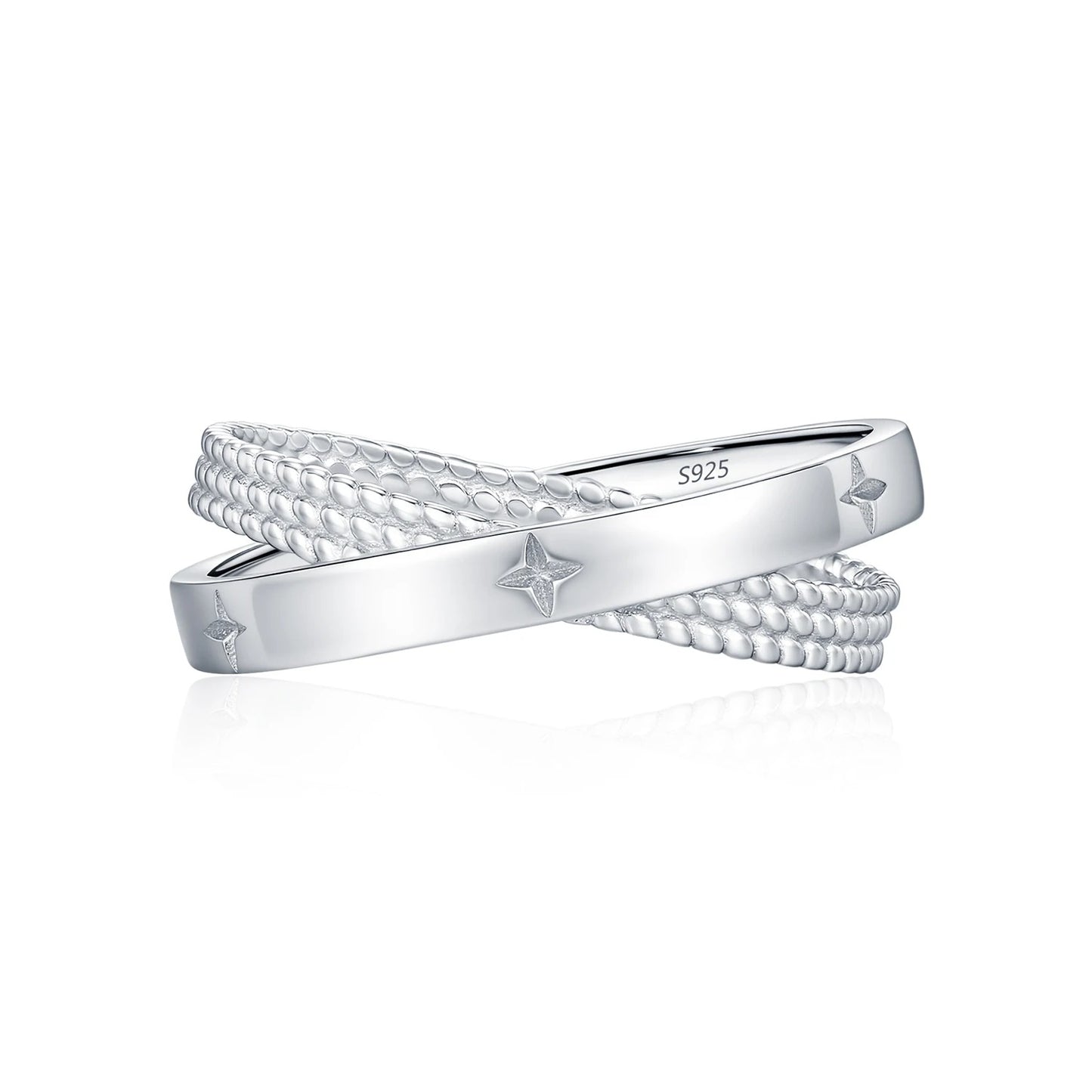 X Shape Star CZ Ring – 925 Sterling Silver Sparkling Cocktail Ring