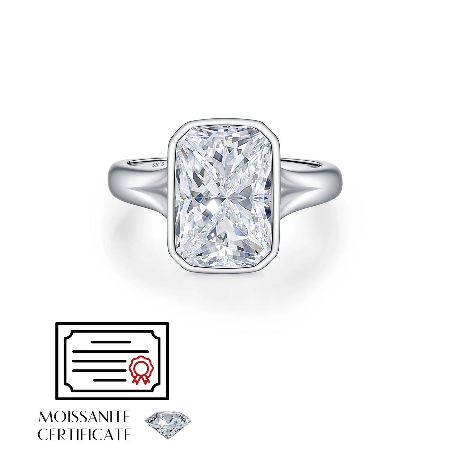4.5CT Rectangle Moissanite Ring – D Colour VVS1 | 925 Sterling Silver Luxury Wedding Ring
