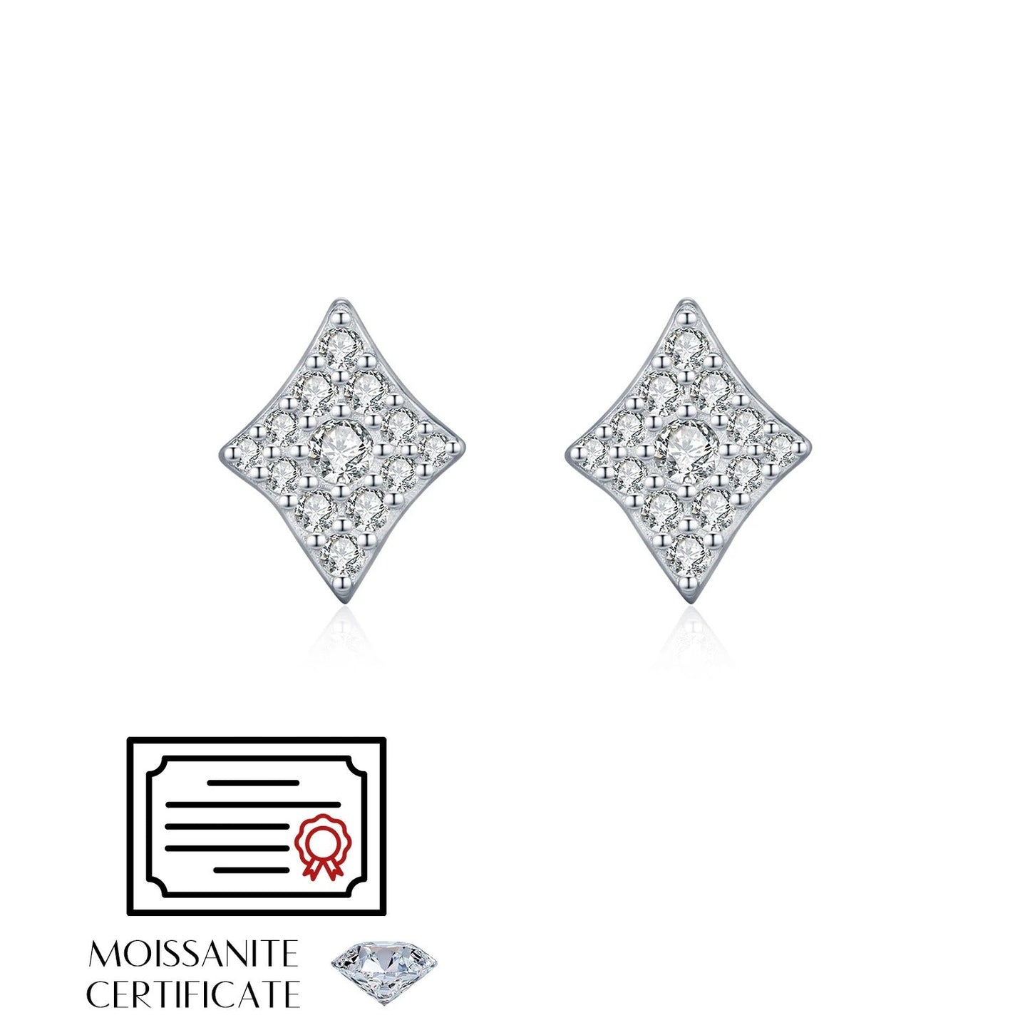 D Colour Moissanite Rhombus Stud Earrings – 925 Sterling Silver Geometric Fine Jewellery