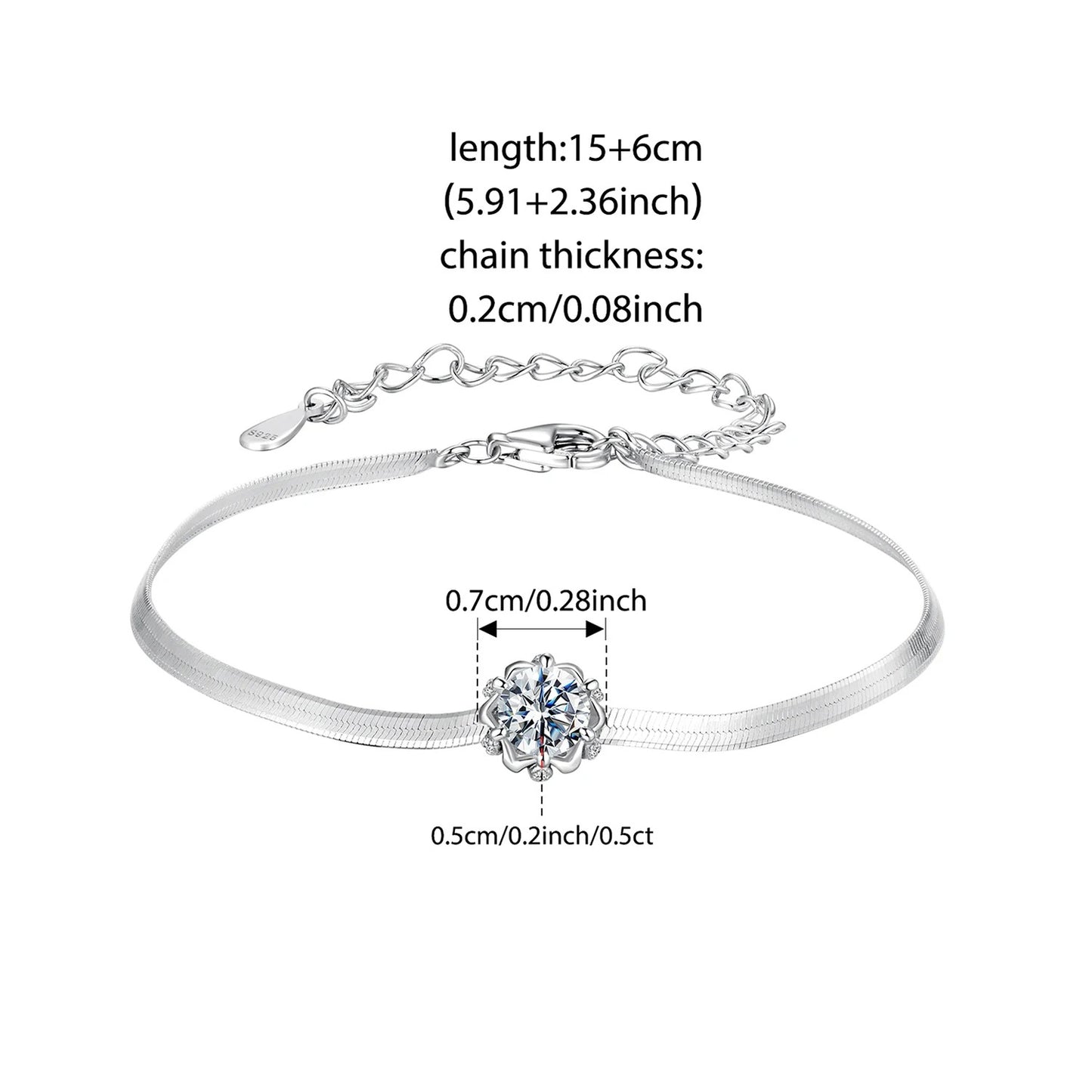 0.5CT Flower Bud Moissanite Bracelet – 925 Sterling Silver Adjustable Snake Chain