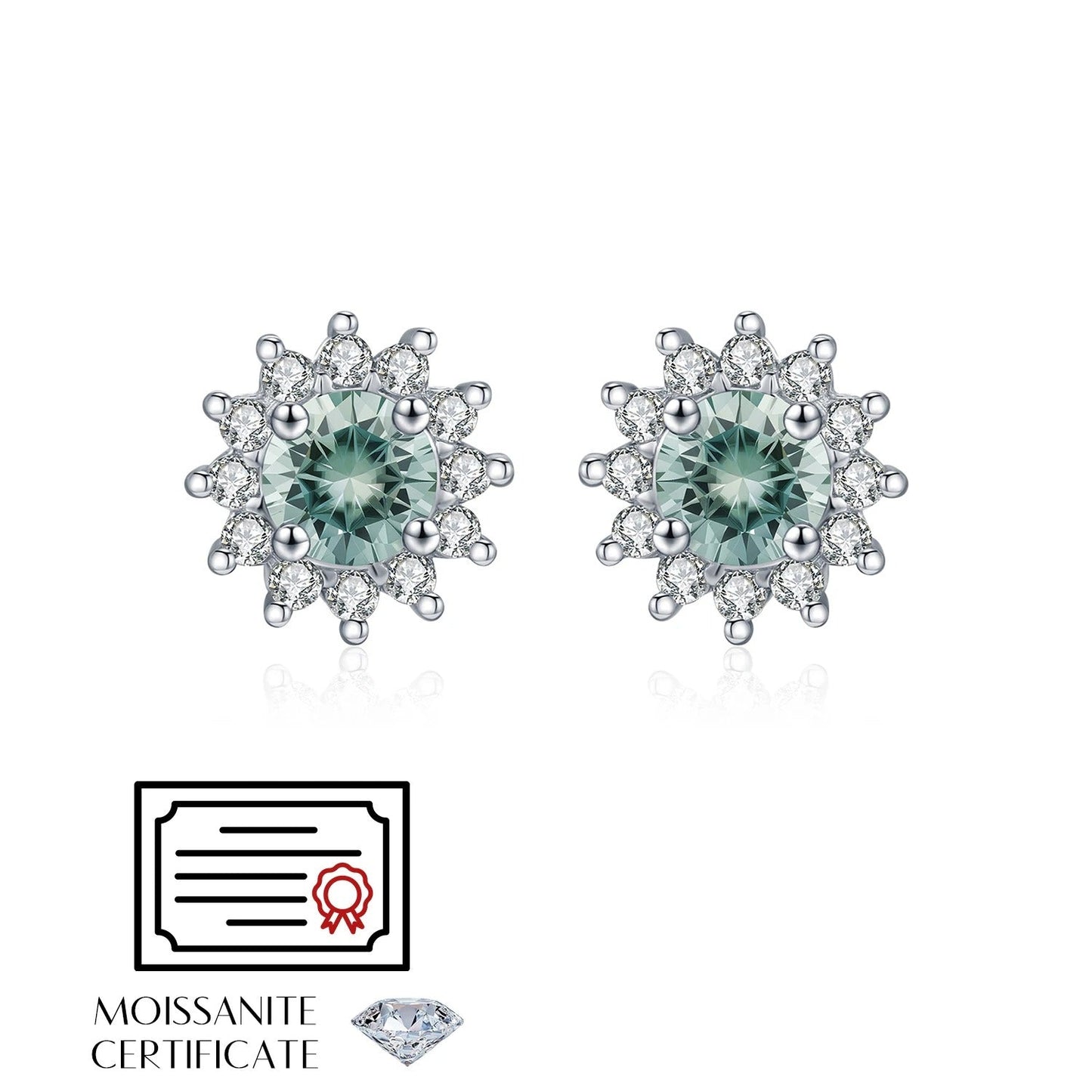 0.50CT Green Moissanite Halo Stud Earrings – D Colour VVS1 | 925 Sterling Silver Fine Jewellery