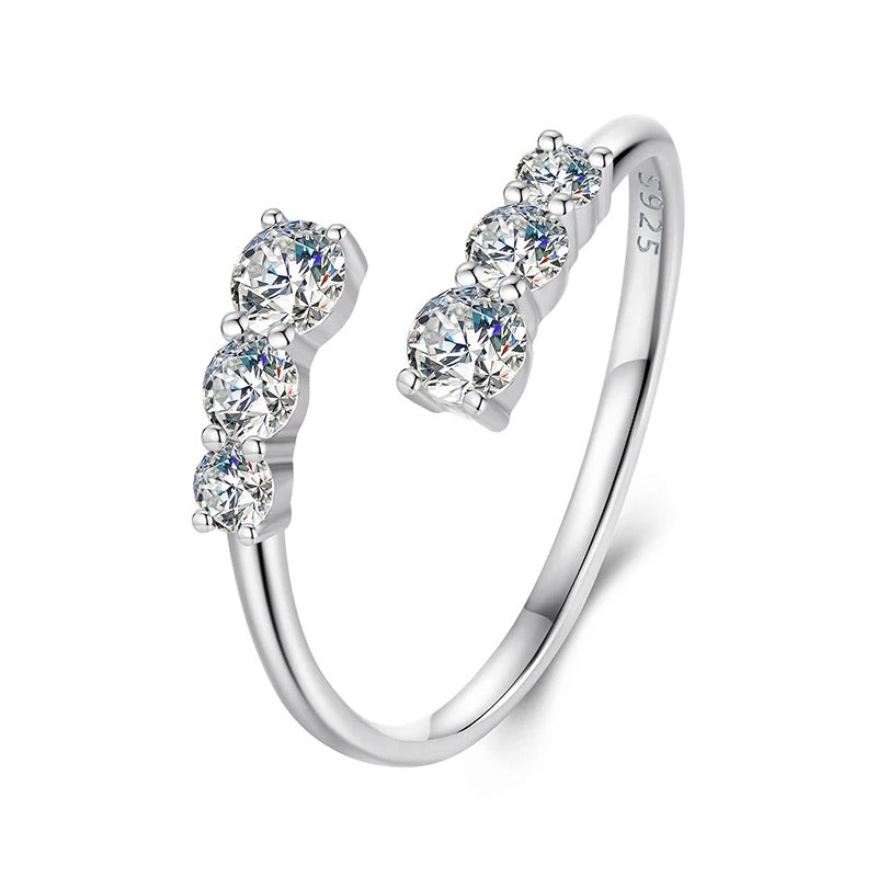 Adjustable Moissanite Open Ring – 925 Sterling Silver White Gold Plated Ring