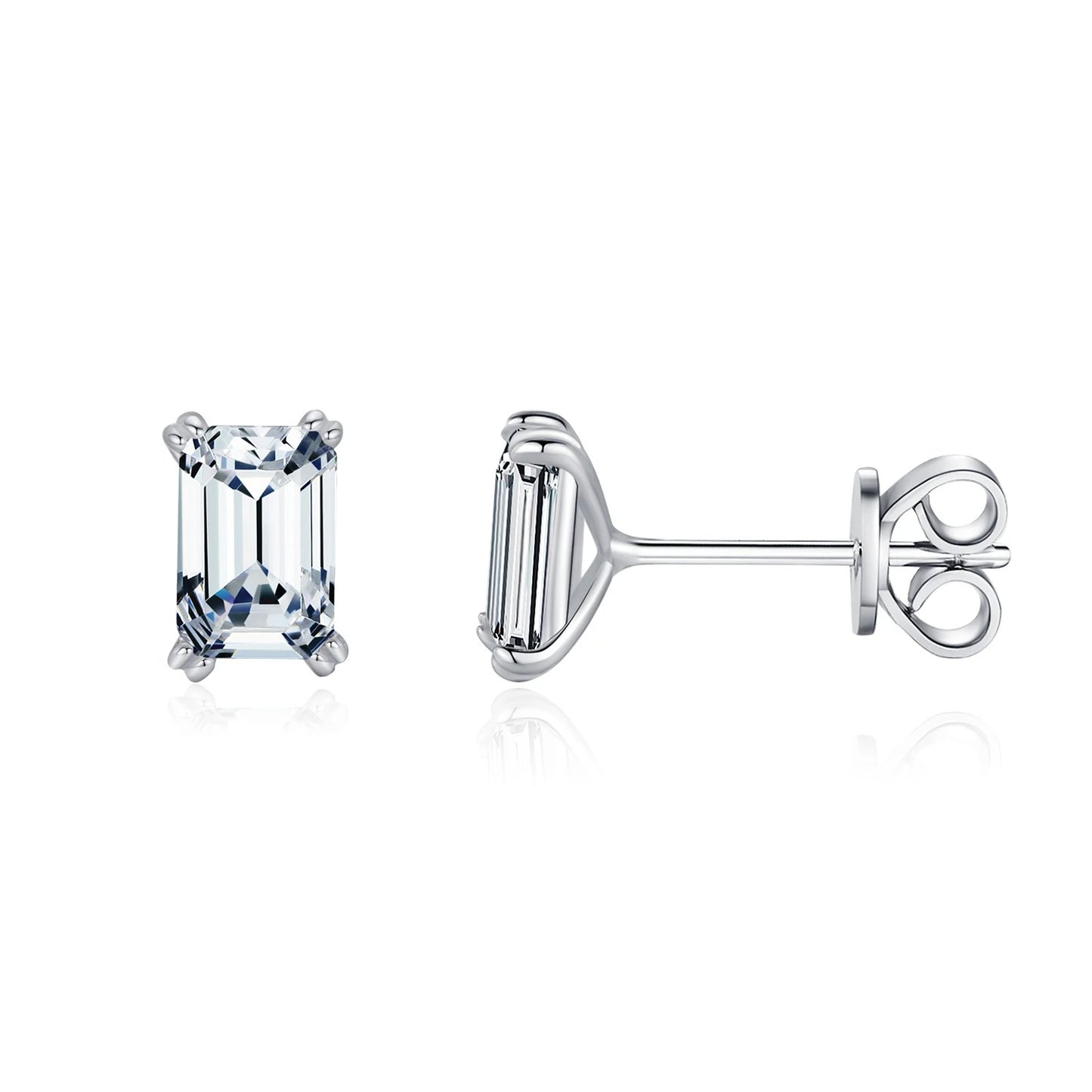 Emerald Cut CZ Stud Earrings – 925 Sterling Silver