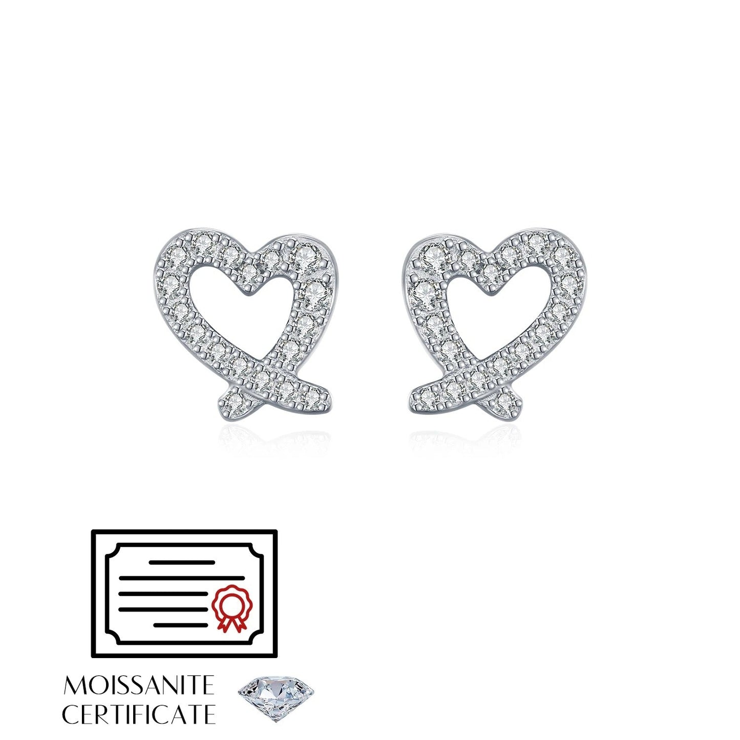 D Colour Moissanite Heart Stud Earrings – 925 Sterling Silver Asymmetrical Heart Fine Jewellery