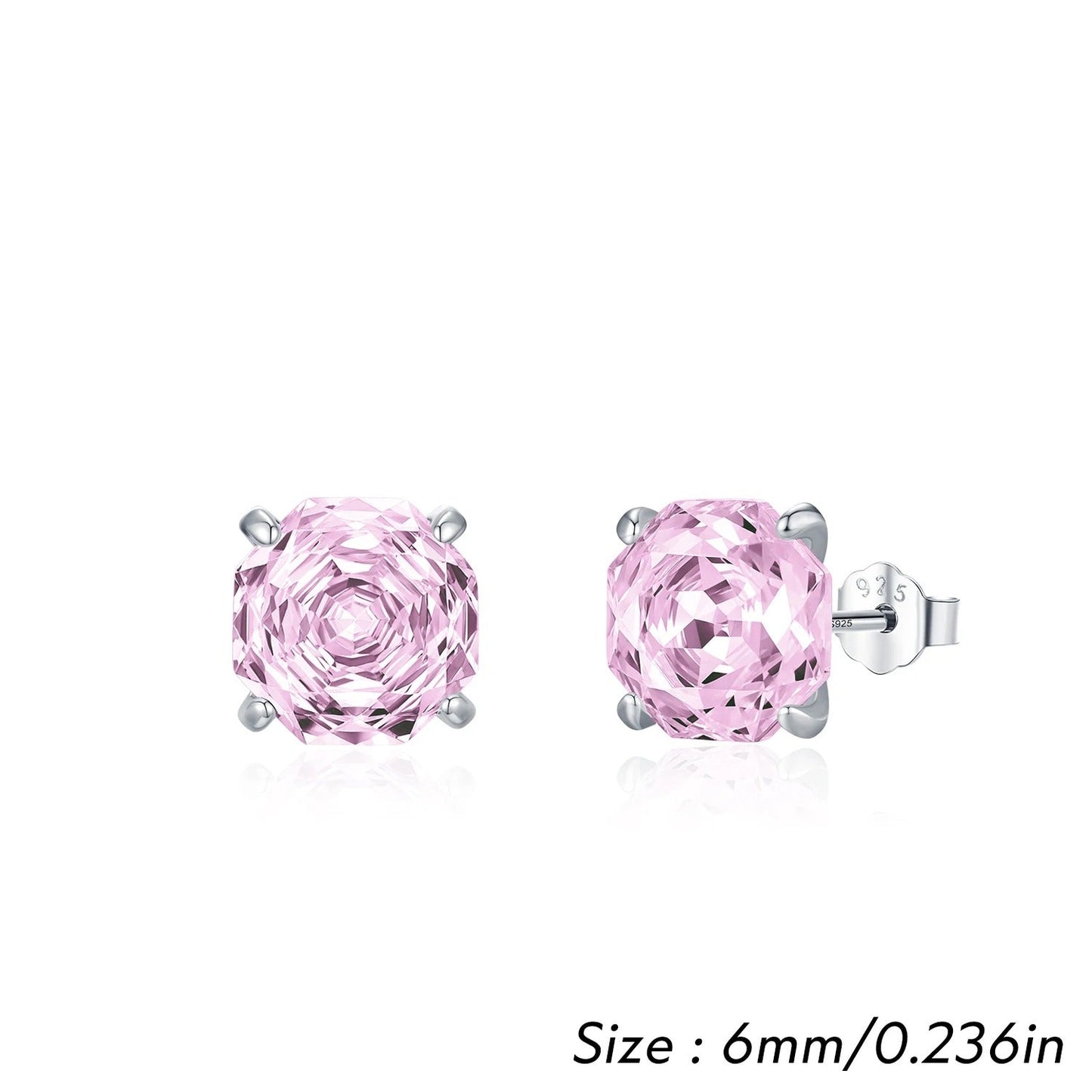 Pink Rose Cut Stud Earrings – 925 Sterling Silver Zirconia