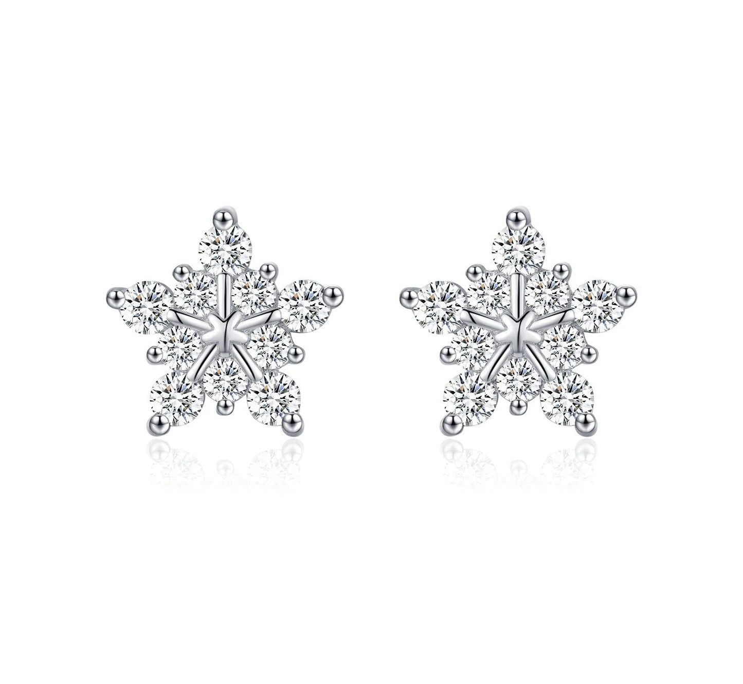 D Colour Moissanite Snowflake Stud Earrings – 925 Sterling Silver Sparkling Fine Jewellery
