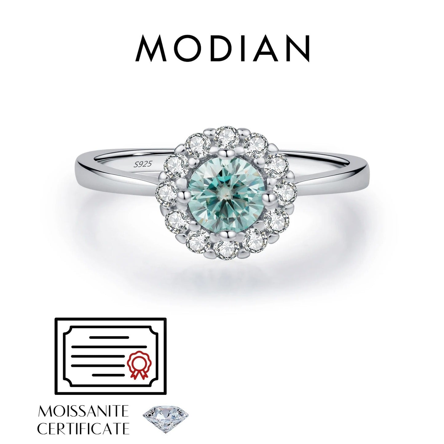 Green Teal Halo Moissanite Ring – 0.5CT | 925 Sterling Silver