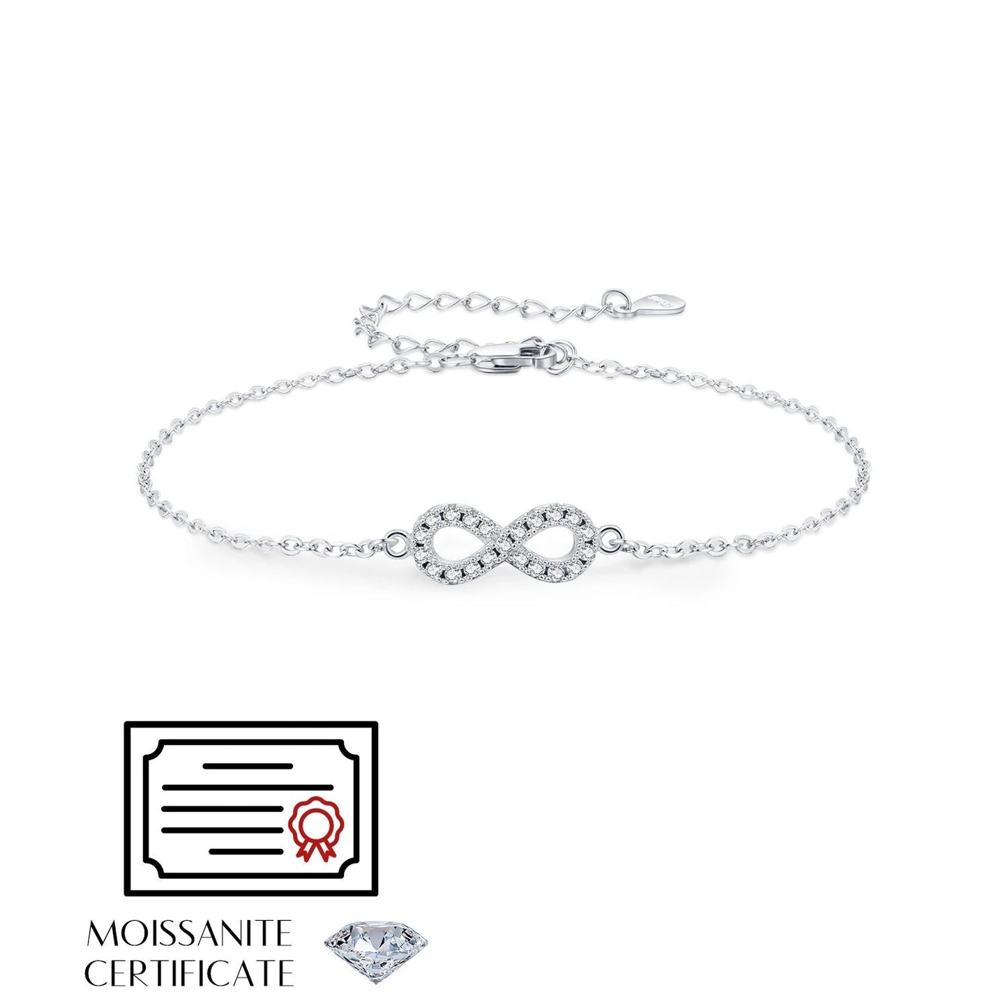 D Colour VVS1 Moissanite Infinity Love Bracelet – 925 Sterling Silver Romantic Fine Jewellery