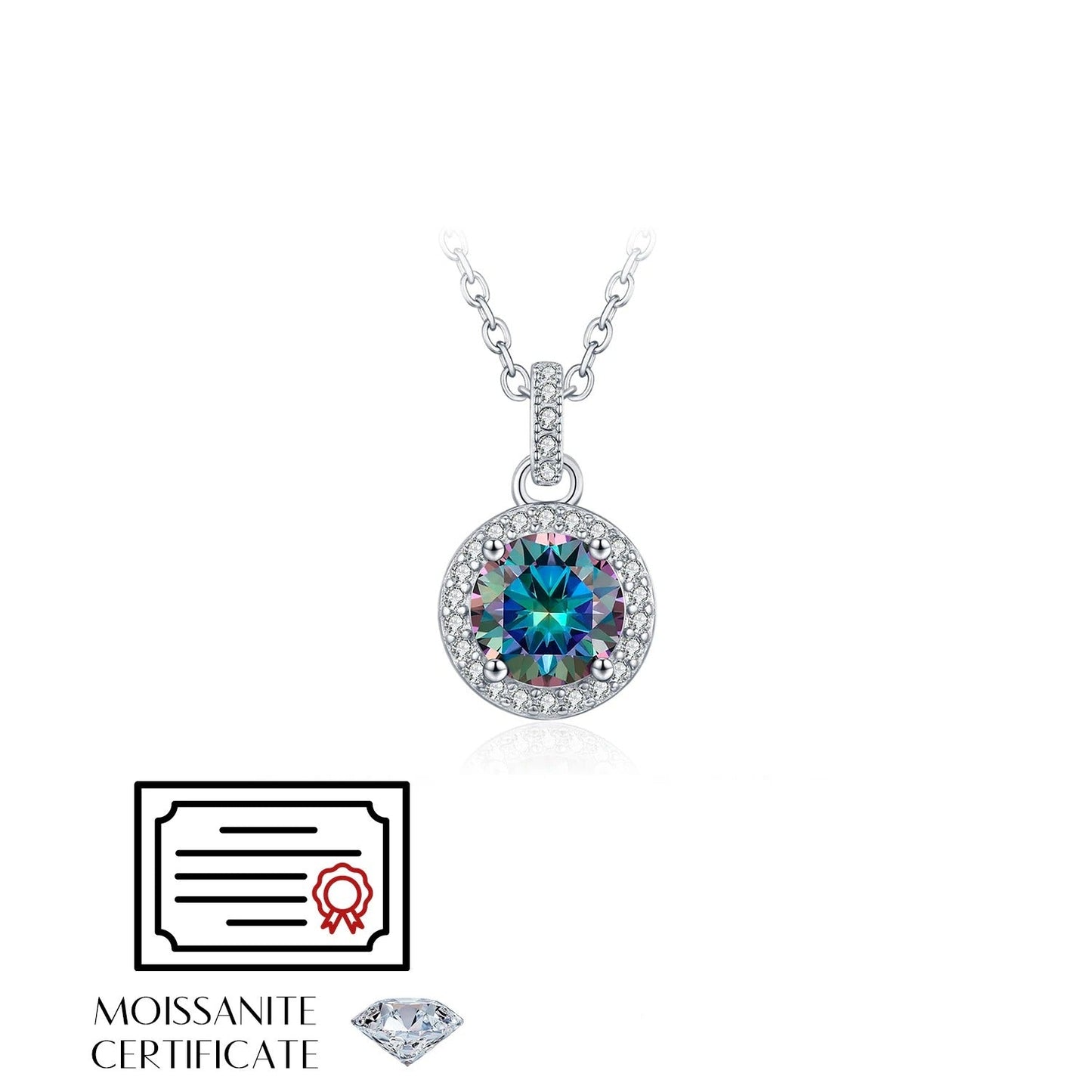 1CT Multicolor Moissanite Pendant Necklace – 925 Sterling Silver Luxury Necklace