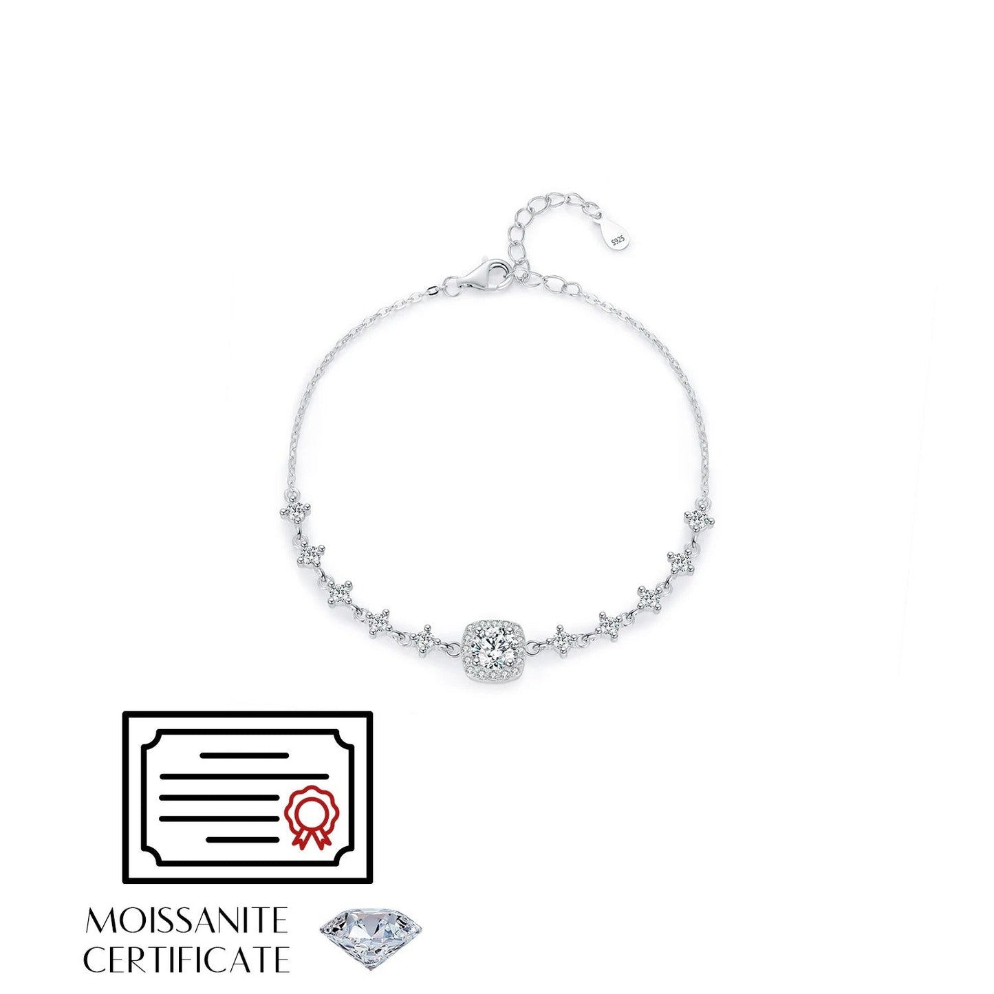 0.80CT Moissanite Halo Bracelet – D Colour VVS1 | 925 Sterling Silver Luxury Wedding Bracelet