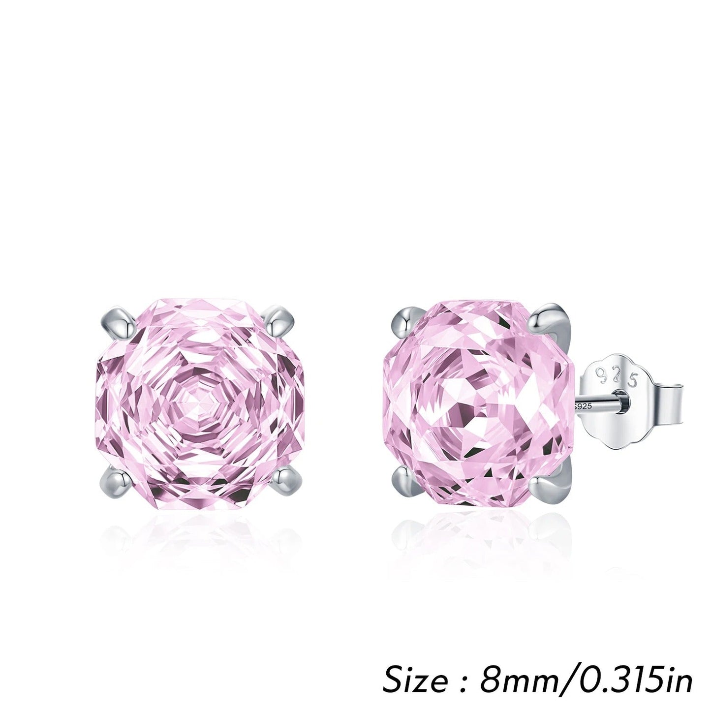 Pink Rose Cut Stud Earrings – 925 Sterling Silver Zirconia